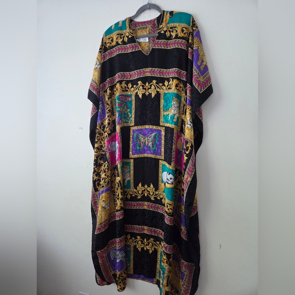 Ruth Norman Vintage Neiman Marcus Colorful Animal Print Kaftan Caftan Dress OS - Picture 15 of 16